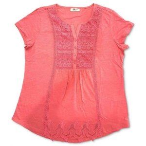 NWT Style Co American Picnic Lace-Front Top Coral Pink
